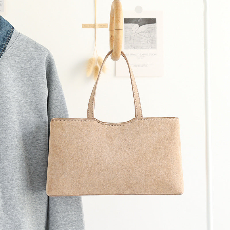 Retro Simple Handbag - Versatile Suede Baguette Bag for Fashionable Shoulder Hobo Style