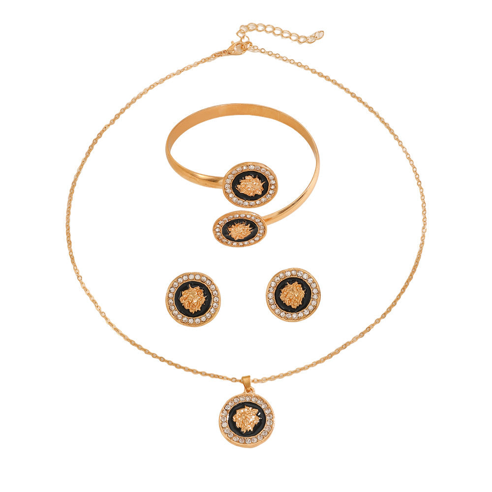 Trendy Lion Head Studs Necklace Ring Set for Women Daily &amp; Party