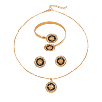 Trendy Lion Head Studs Necklace Ring Set for Women Daily &amp; Party