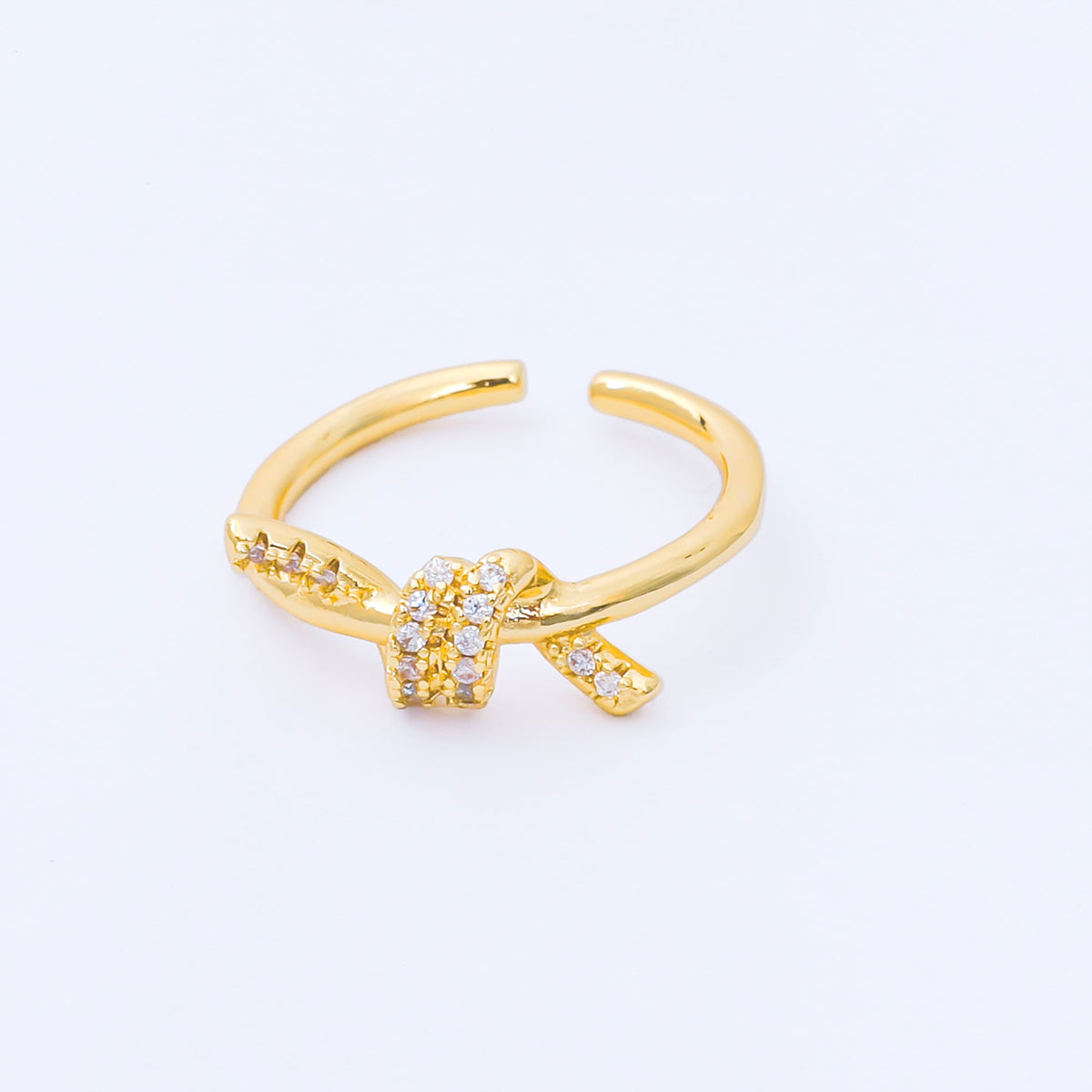 24K Gold Filled Micro Paved CZ Twisted Tied Knot Bow Ring | O2233