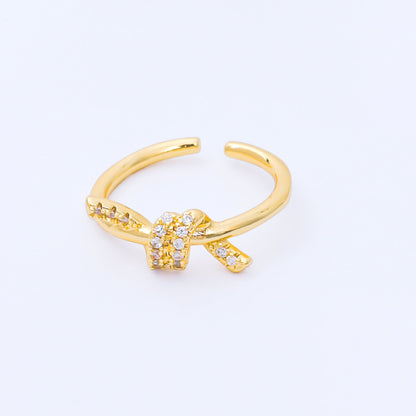 24K Gold Filled Micro Paved CZ Twisted Tied Knot Bow Ring | O2233