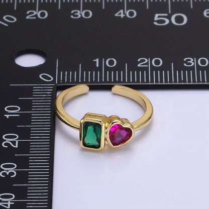 14K Gold Filled Green Baguette Fuchsia Heart Ring | O-580