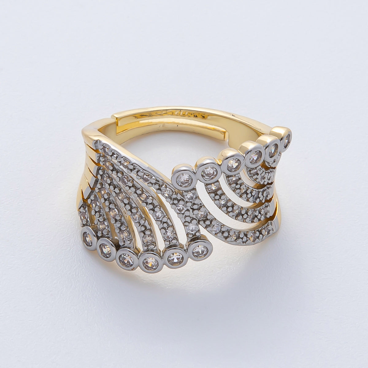 18K Gold Filled Mixed Metal Micro Paved CZ Bezel Wrap Ring | O752