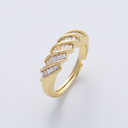 18K Gold Filled Clear Baguette CZ Croissant Adjustable Ring | O788