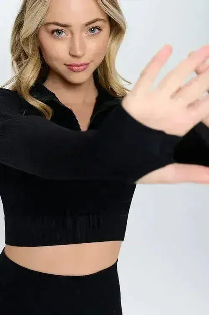 Seamless Half Zip Thumb Holes Crop Top | Stylish &amp; Functional