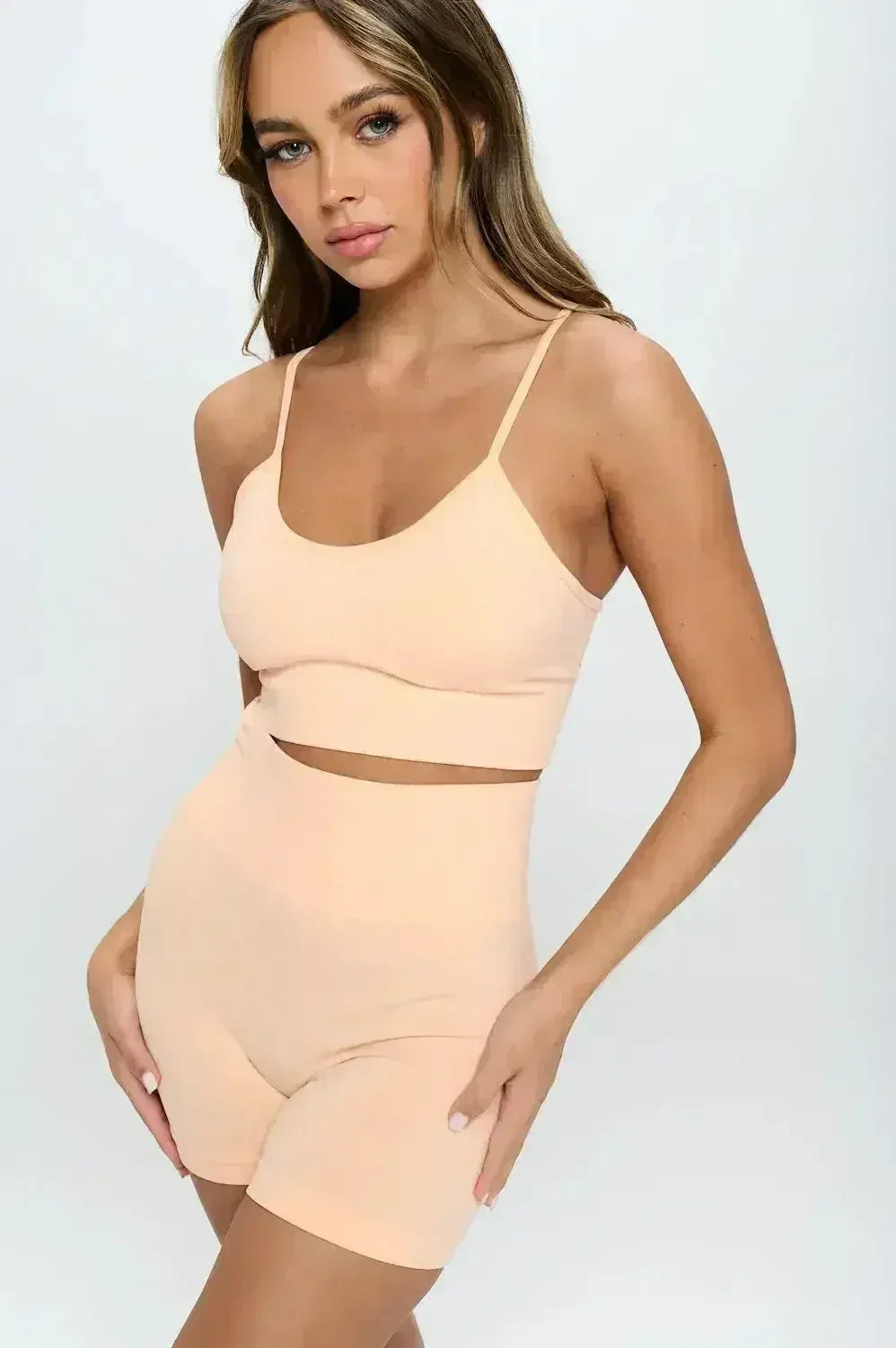 2-Piece Seamless Sleeveless Crop Top &amp; Biker Shorts Set – High-Stretch