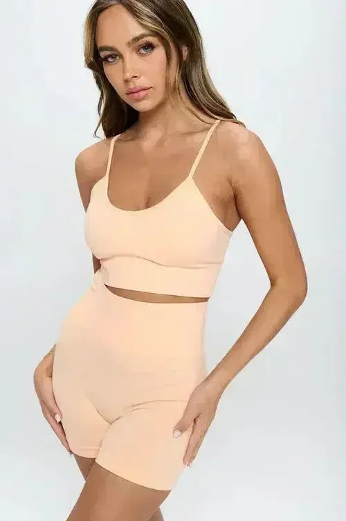 2-Piece Seamless Sleeveless Crop Top &amp; Biker Shorts Set – High-Stretch
