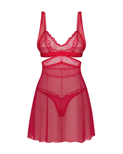 Obsessive Cupide Desir Red Lace Babydoll &amp; Thong Lingerie Set