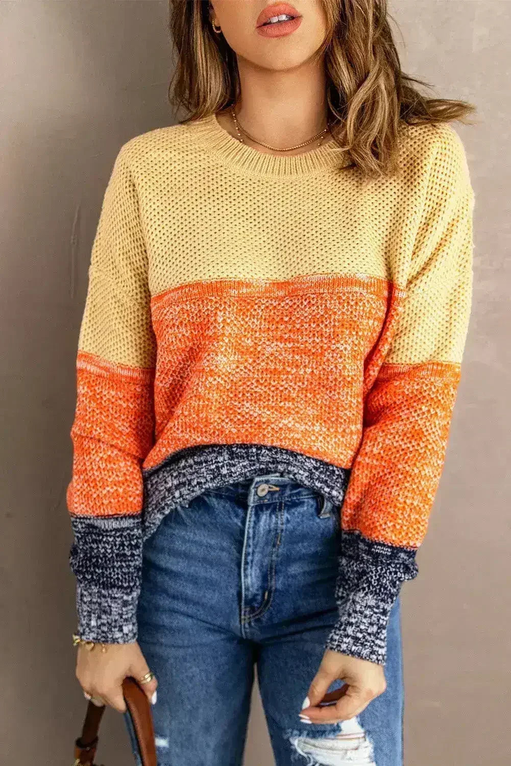 Orange &amp; Blue Color Block Sweater | Women’s Winter Knit | Femstylo