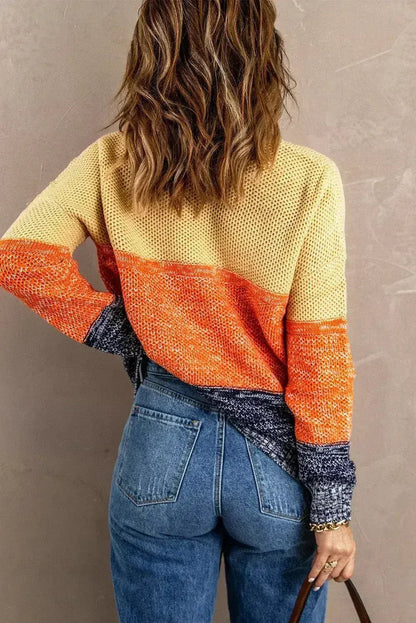Orange &amp; Blue Color Block Sweater | Women’s Winter Knit | Femstylo