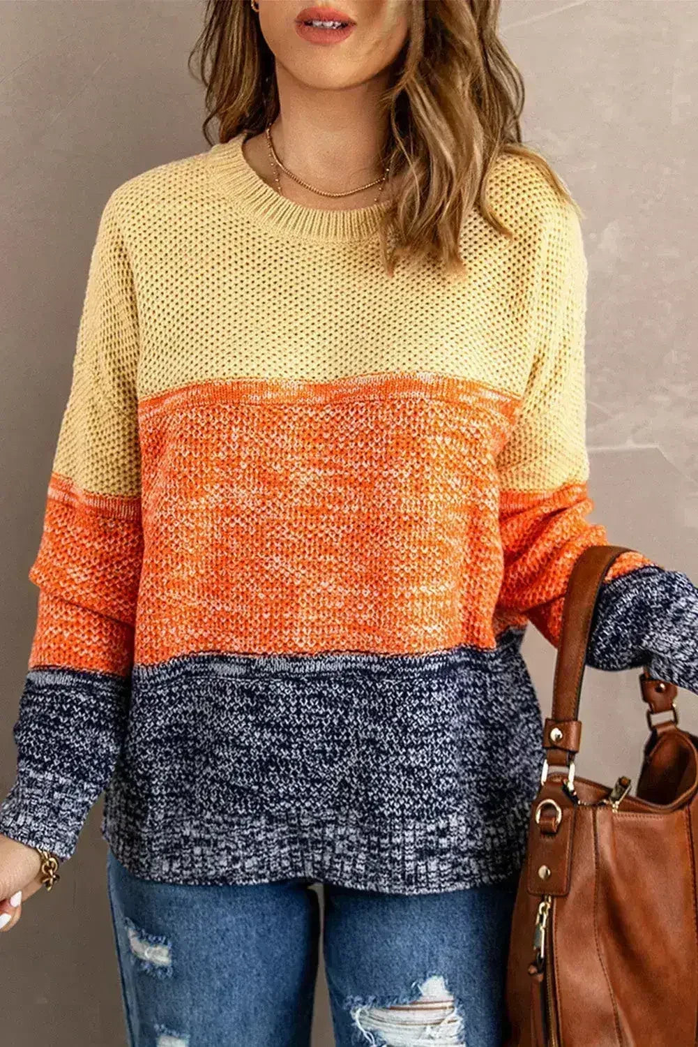 Orange &amp; Blue Color Block Sweater | Women’s Winter Knit | Femstylo