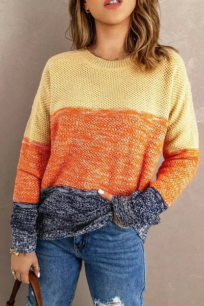 Orange &amp; Blue Color Block Sweater | Women’s Winter Knit | Femstylo