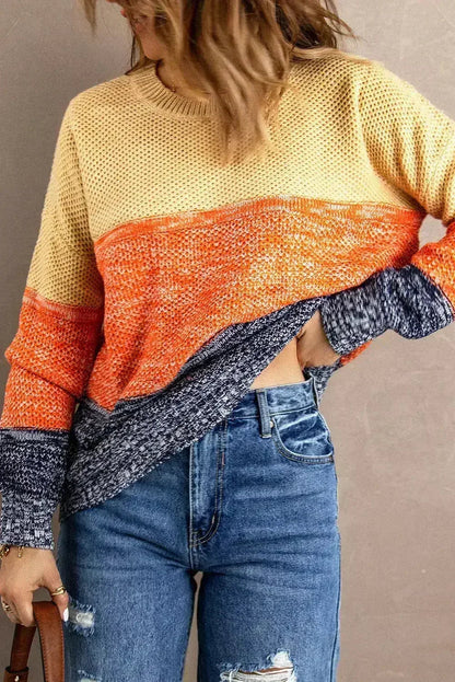 Orange &amp; Blue Color Block Sweater | Women’s Winter Knit | Femstylo