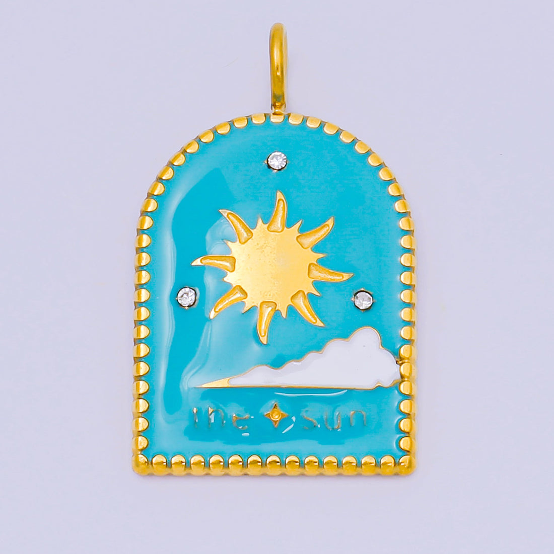 Dainty Gold Stainless Steel Sun Charm in Window Tag Enamel Morning Sky Pendant P-1397