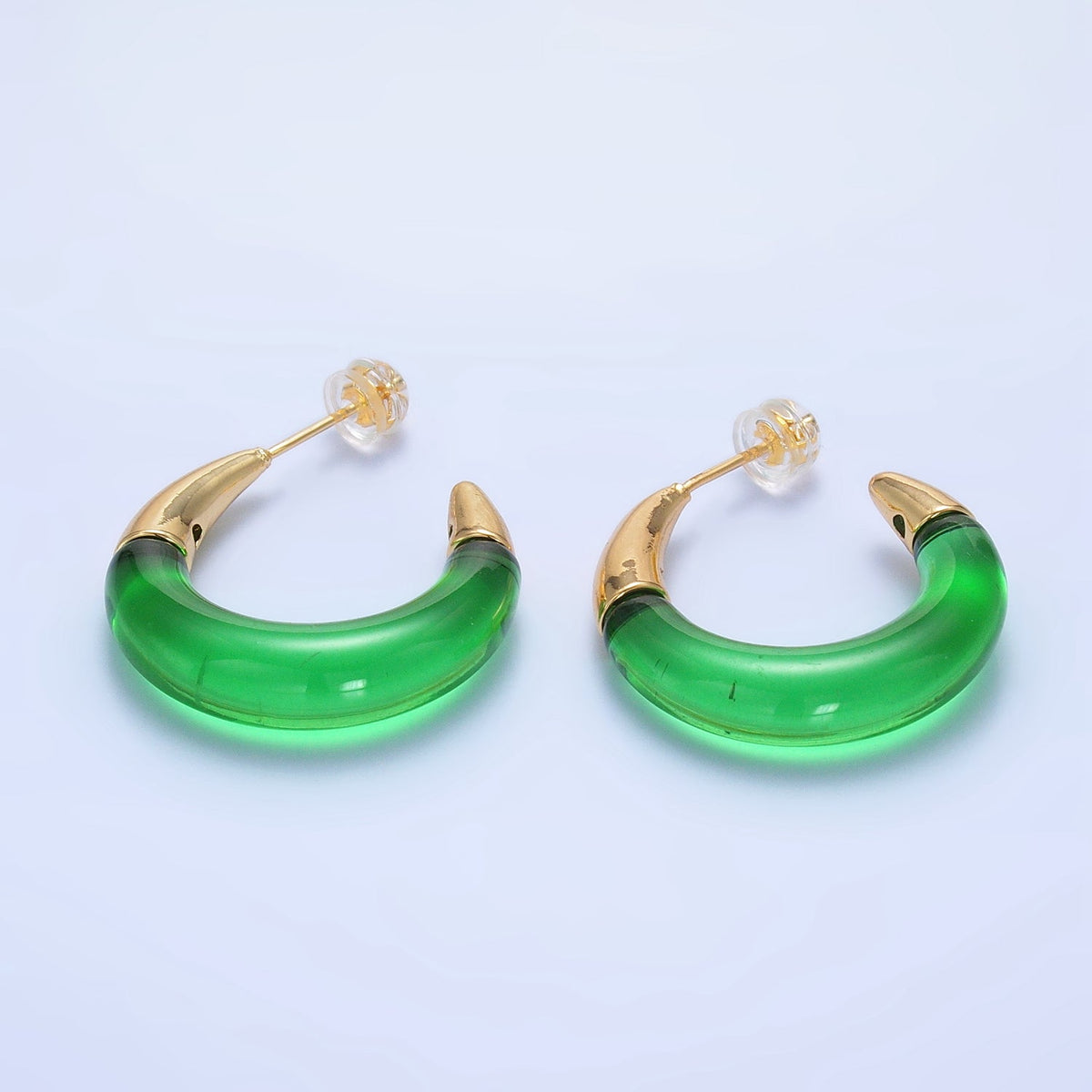 24K Gold Filled 26mm Resin Gold Edged C-Shaped Hoop Earrings | P184 - P21