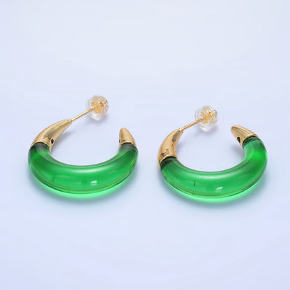 24K Gold Filled 26mm Resin Gold Edged C-Shaped Hoop Earrings | P184 - P21