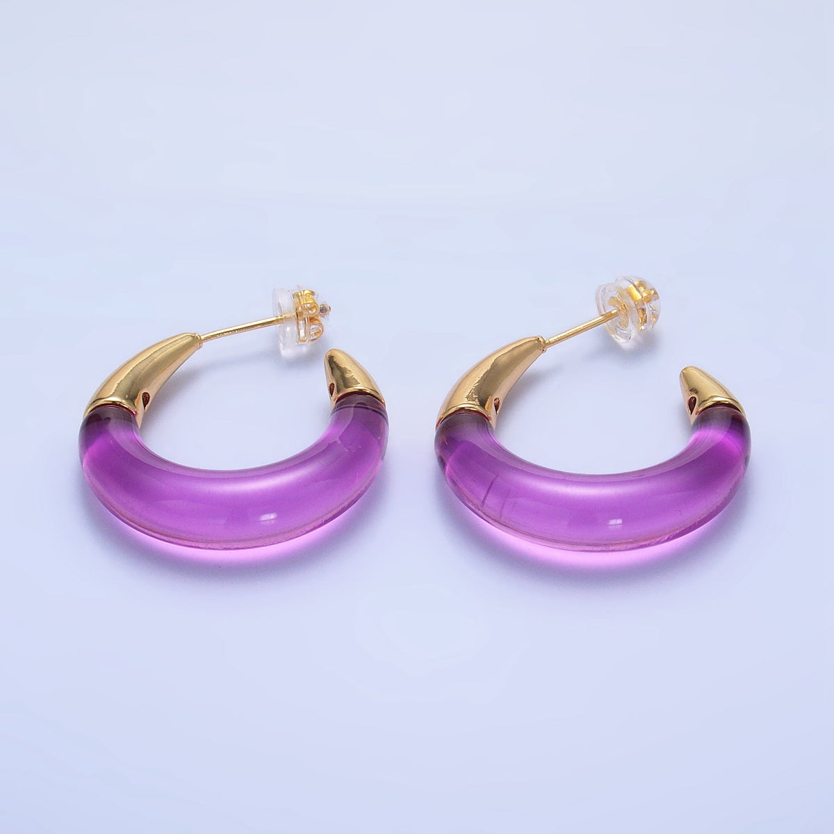 24K Gold Filled 26mm Resin Gold Edged C-Shaped Hoop Earrings | P184 - P21