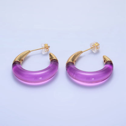 24K Gold Filled 26mm Resin Gold Edged C-Shaped Hoop Earrings | P184 - P21