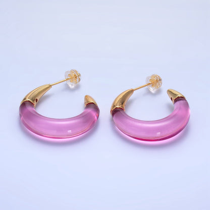 24K Gold Filled 26mm Resin Gold Edged C-Shaped Hoop Earrings | P184 - P21