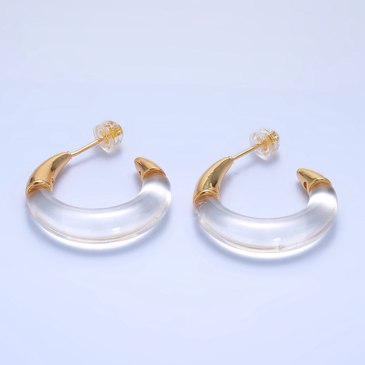 24K Gold Filled 26mm Resin Gold Edged C-Shaped Hoop Earrings | P184 - P21