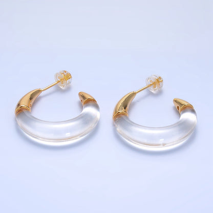24K Gold Filled 26mm Resin Gold Edged C-Shaped Hoop Earrings | P184 - P21