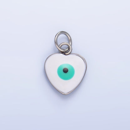 Stainless Steel 11.5mm Evil Eye Enamel Heart Charm in Gold &amp; Silver | P733