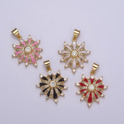 24K Gold Filled 27mm White, Red, Black, Pink Enamel Micro Paved CZ Heart Pendant | H436 - H441