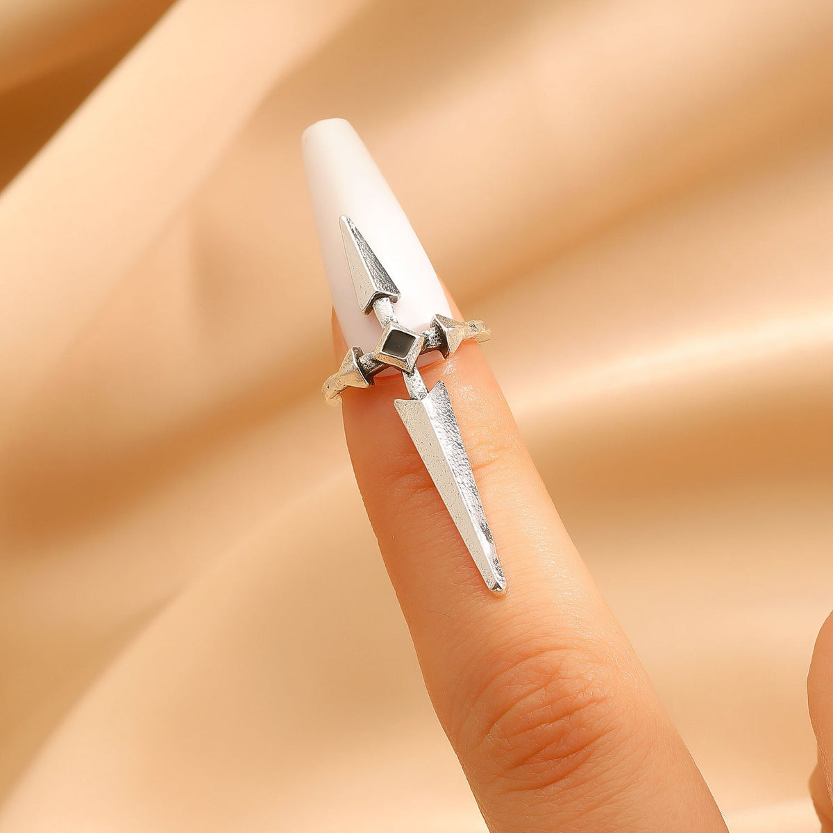 Gothic Dark Silver Sword &amp; Cross Open Ring