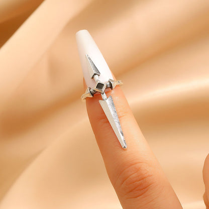 Gothic Dark Silver Sword &amp; Cross Open Ring