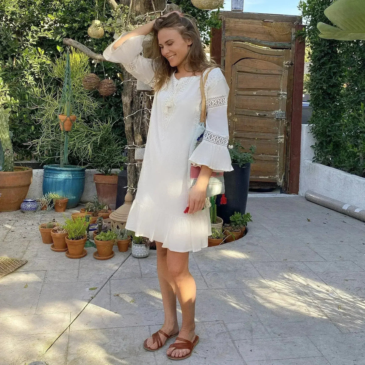 Paradiso Lace Trim Tunic Dress | Cotton Gauze | Femstylo