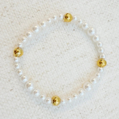 Pearl &amp; Gold Beaded Stretch Bracelet