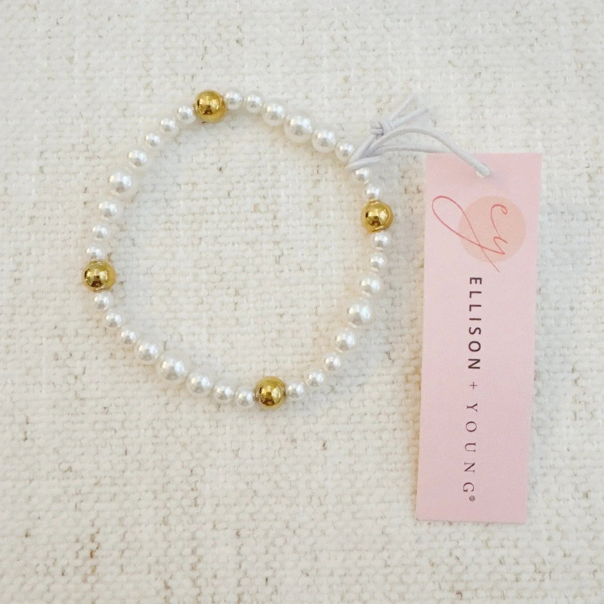 Pearl &amp; Gold Beaded Stretch Bracelet