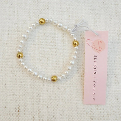 Pearl &amp; Gold Beaded Stretch Bracelet
