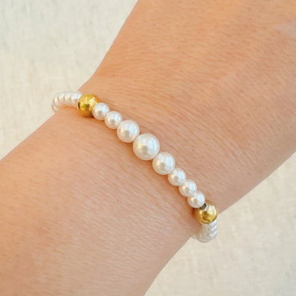 Pearl &amp; Gold Beaded Stretch Bracelet