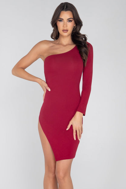 Single Shoulder Split Bodycon Dress