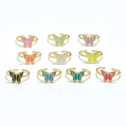 24K Gold Filled Black, Blue, Red, Green, Orange, Pink, Purple, Teal, White, Yellow Enamel Mariposa Ring | S085 - S094