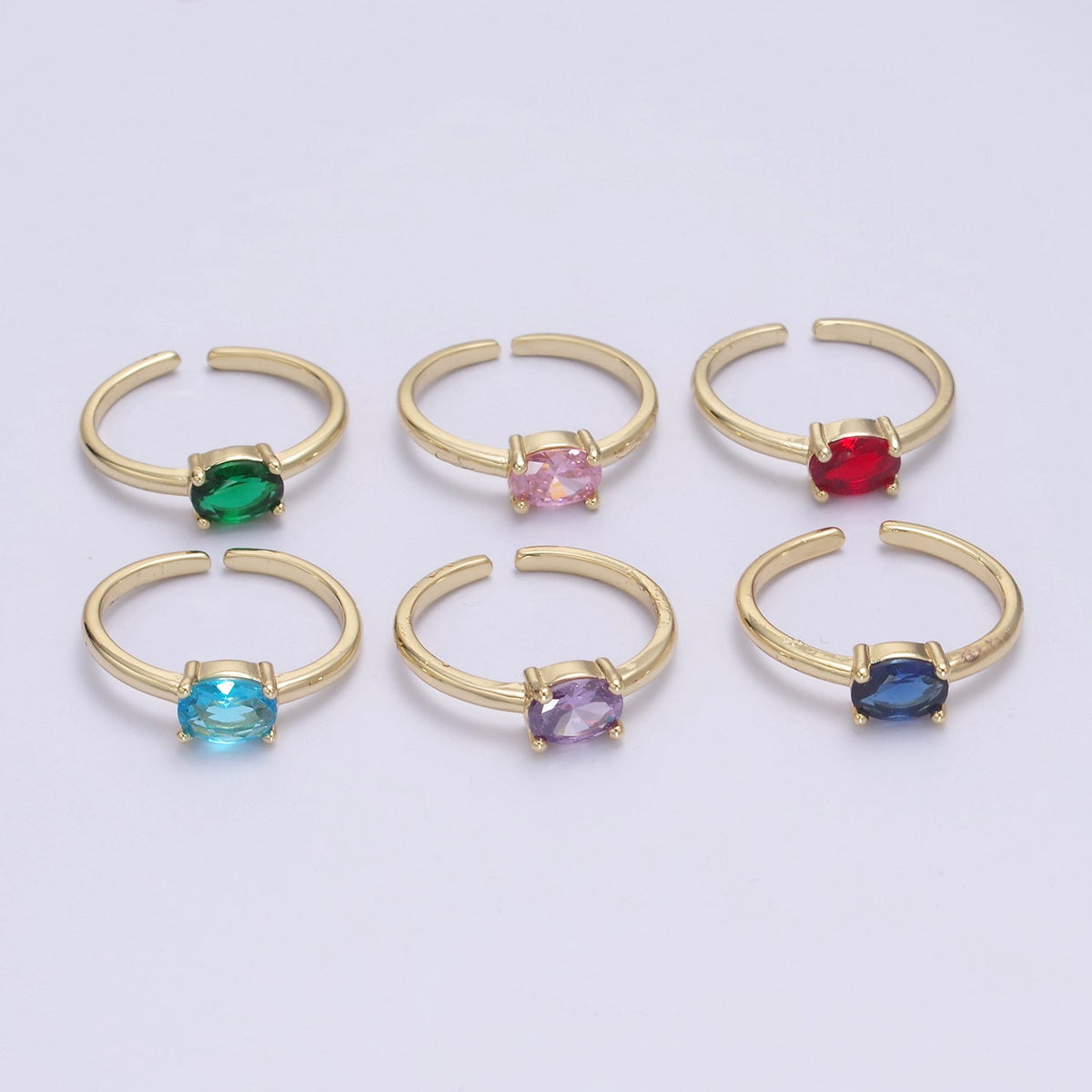 14K Gold Filled Red, Blue, Pink, Light Blue, Purple, Green Round Solitaire CZ Ring | U269 - U274