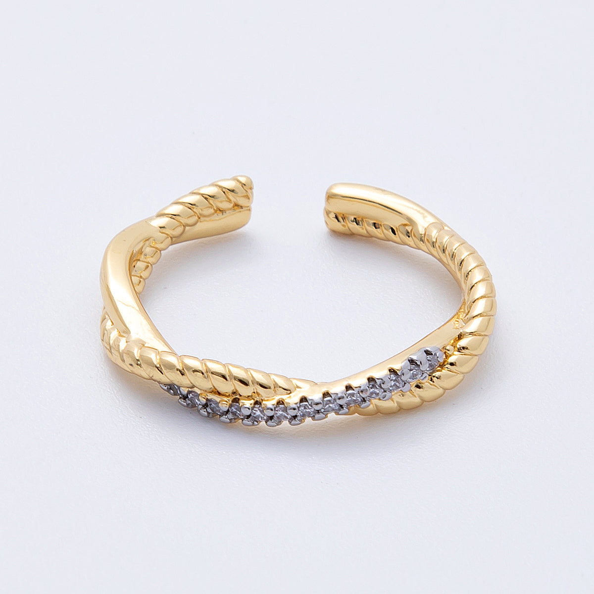 16K Gold Filled Twisted Micro Paved CZ Mixed Metal Ring in Gold &amp; SIlver | Rings-00003 Rings-00004
