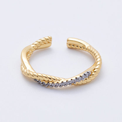 16K Gold Filled Twisted Micro Paved CZ Mixed Metal Ring in Gold &amp; SIlver | Rings-00003 Rings-00004
