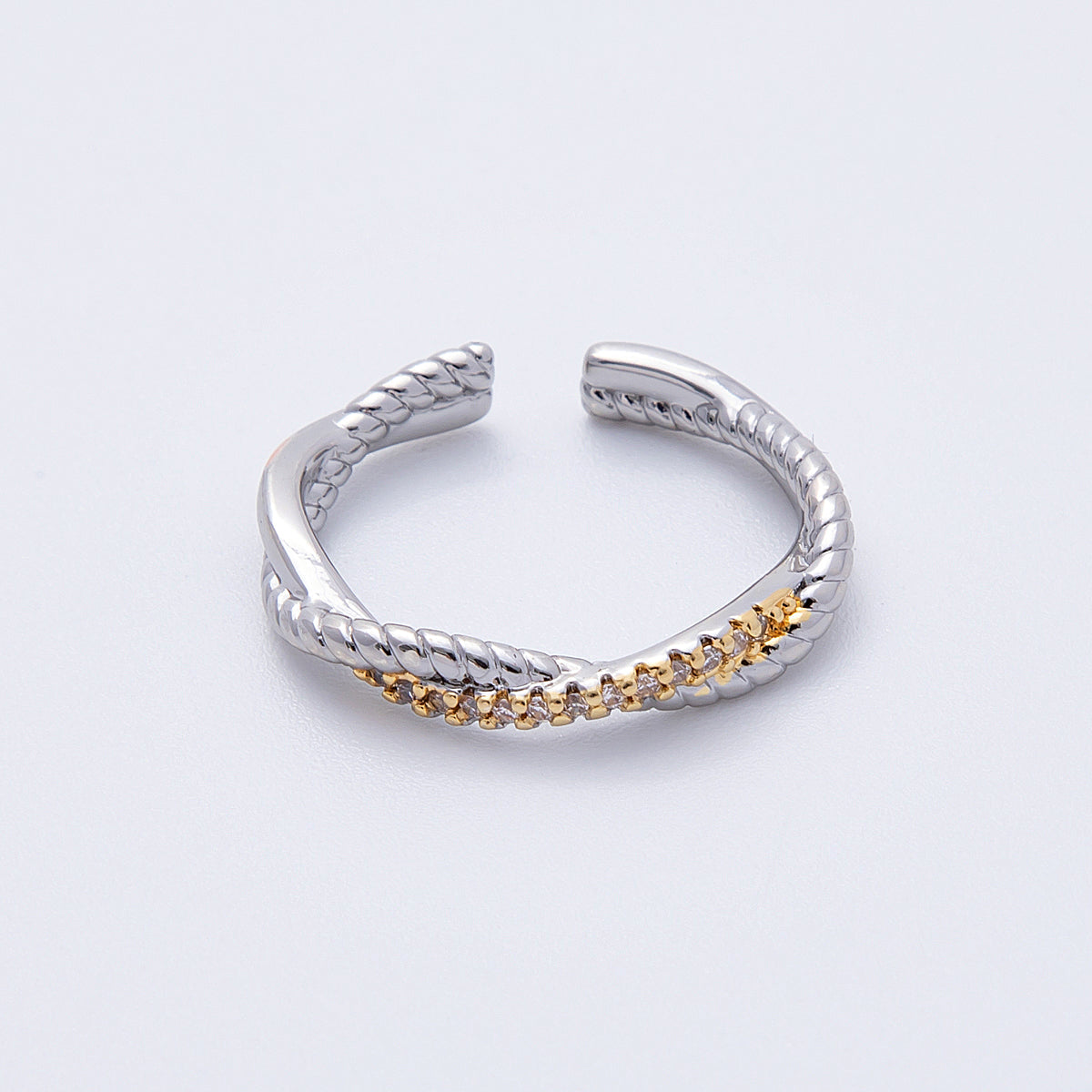 16K Gold Filled Twisted Micro Paved CZ Mixed Metal Ring in Gold &amp; SIlver | Rings-00003 Rings-00004