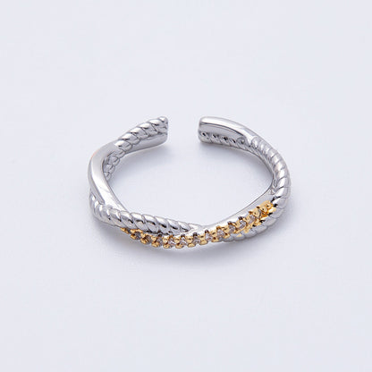 16K Gold Filled Twisted Micro Paved CZ Mixed Metal Ring in Gold &amp; SIlver | Rings-00003 Rings-00004
