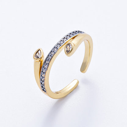 18K Gold Filled Mixed Metal Micro Paved CZ Triple Band Ring | Rings-00038