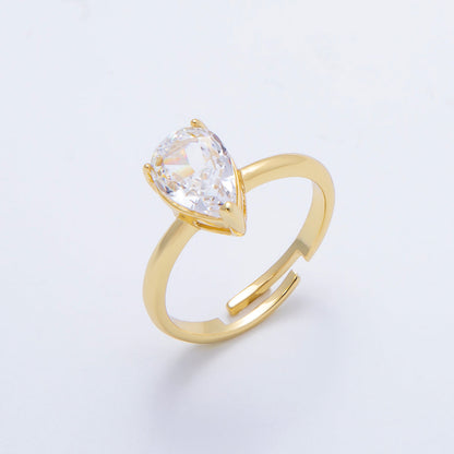 16K Gold Filled Clear CZ Teardrop Solitaire Adjustable Ring in Gold &amp; Silver | Rings-00092 Rings-00121