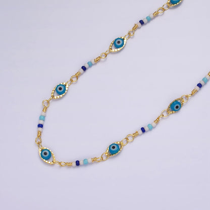 14K Gold Filled Pink, Blue Multicolor Bead Micro Paved Evil Eye Unfinished Chain by Yard | Roll-01418 Roll-01417