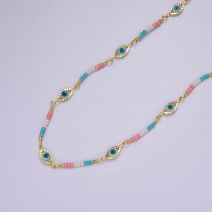 14K Gold Filled Pink, Blue Multicolor Bead Micro Paved Evil Eye Unfinished Chain by Yard | Roll-01418 Roll-01417