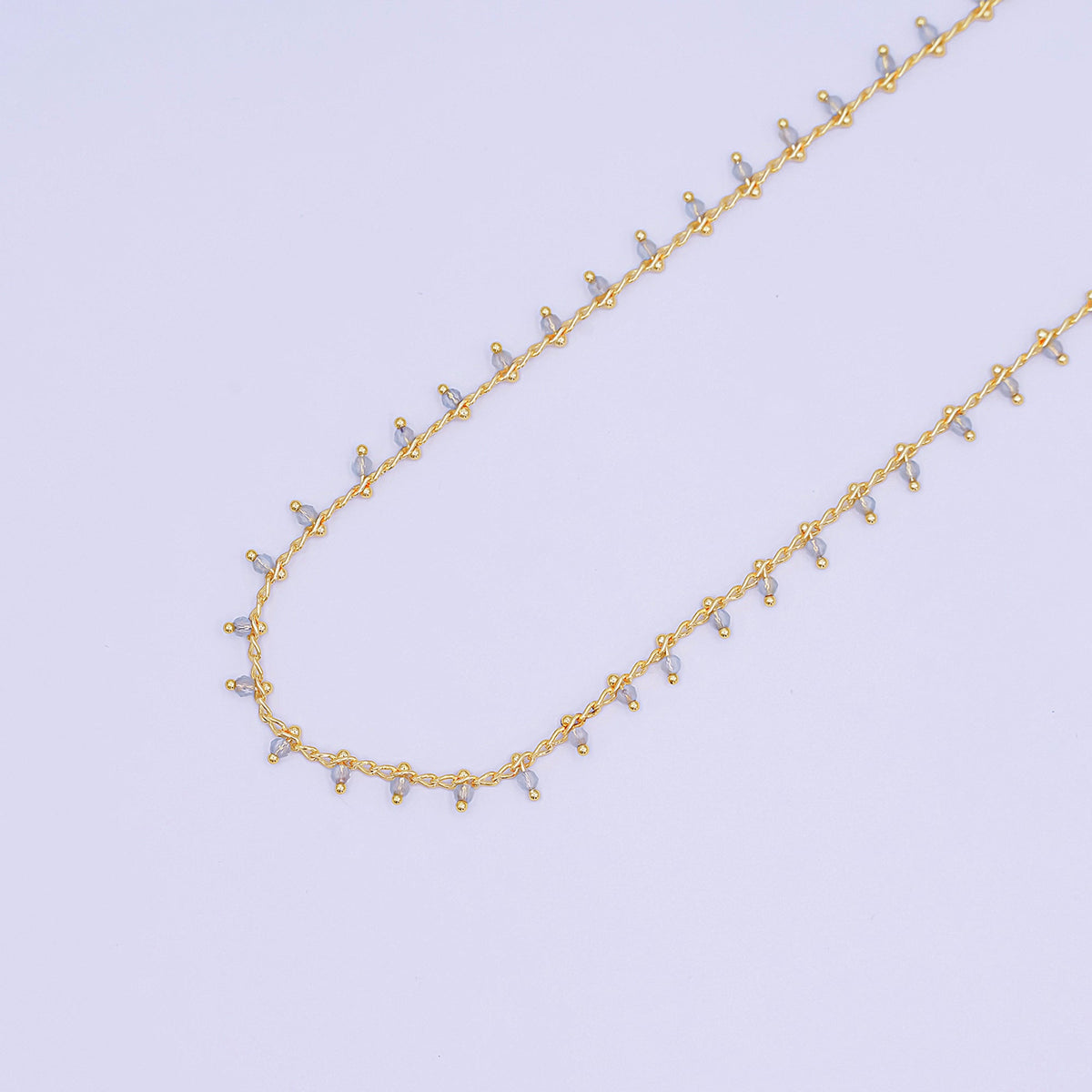 24K Gold Filled 2mm Clear Multifaceted Crystal Drop Unfinished Chain by Yard | Roll-01666