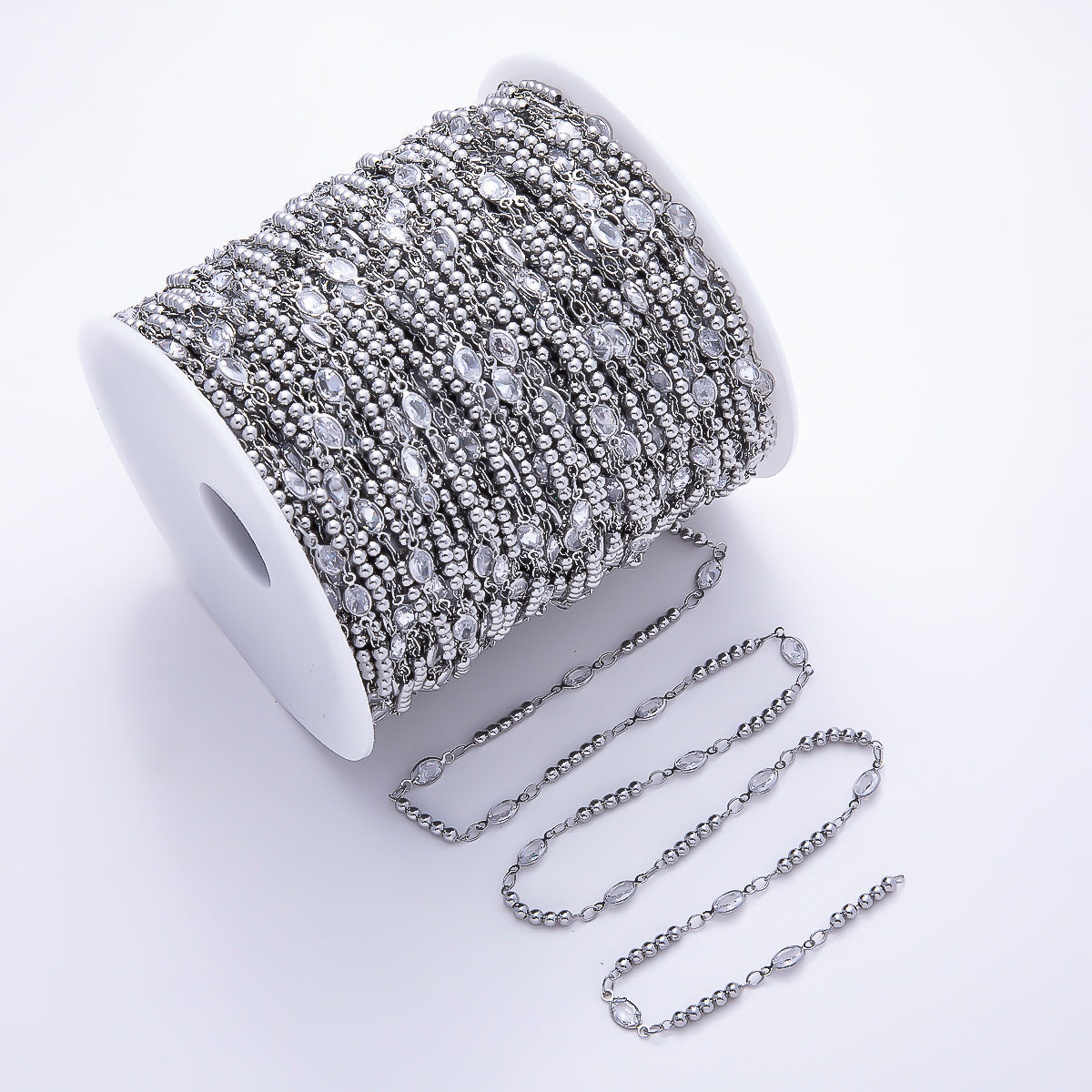 18K Gold Filled 3mm Clear Oval CZ Bezel Bead Unfinished Chain by Yard in Gold &amp; Silver | Roll-01776 Roll-01896