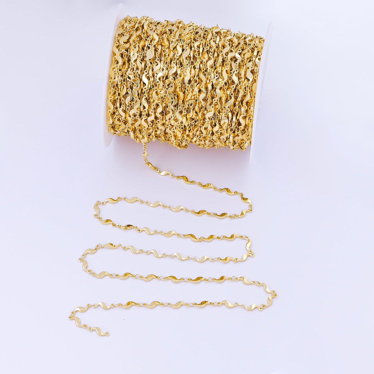 24K Gold Filled 3.5mm Geometric Curved Link Unfinished Chain by Yard in Gold &amp; Silver | Roll-2011 Roll-2012