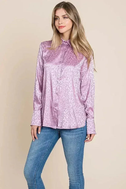 Casual Animal Print Satin Button up Shirts Blouse | Femstylo
