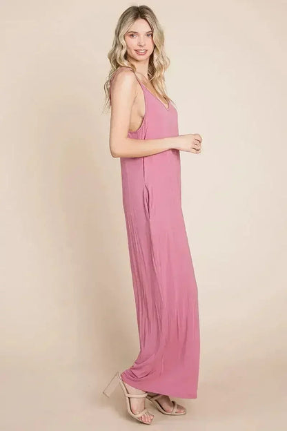 Sleeveless Wide Leg Pocketed Jumpsuit